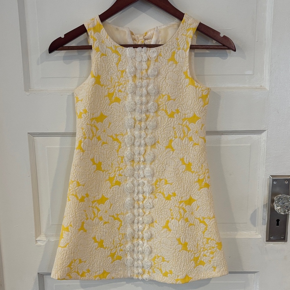 Bonnie Jean girls size 7 yellow and cream dress with bow detail on back